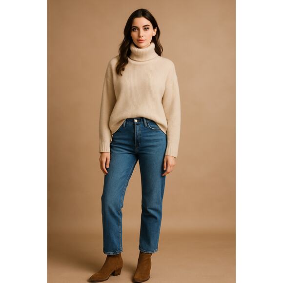 Cozy Minimalist Beige Ribbed Turtleneck Sweater Laundry by Shelli Segal XS - Picture 1 of 6